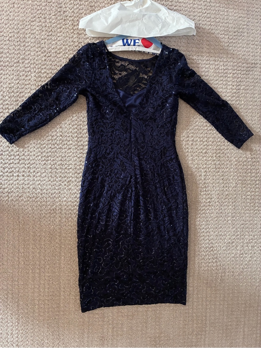 MARINA Navy Sequin Lace Dress - Picture 10 of 13